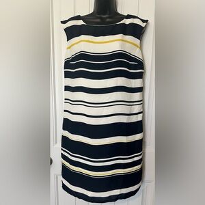 Ann Taylor LOFT Navy Blue, White & Yellow Striped Sleeveless Shift Dress Size 10